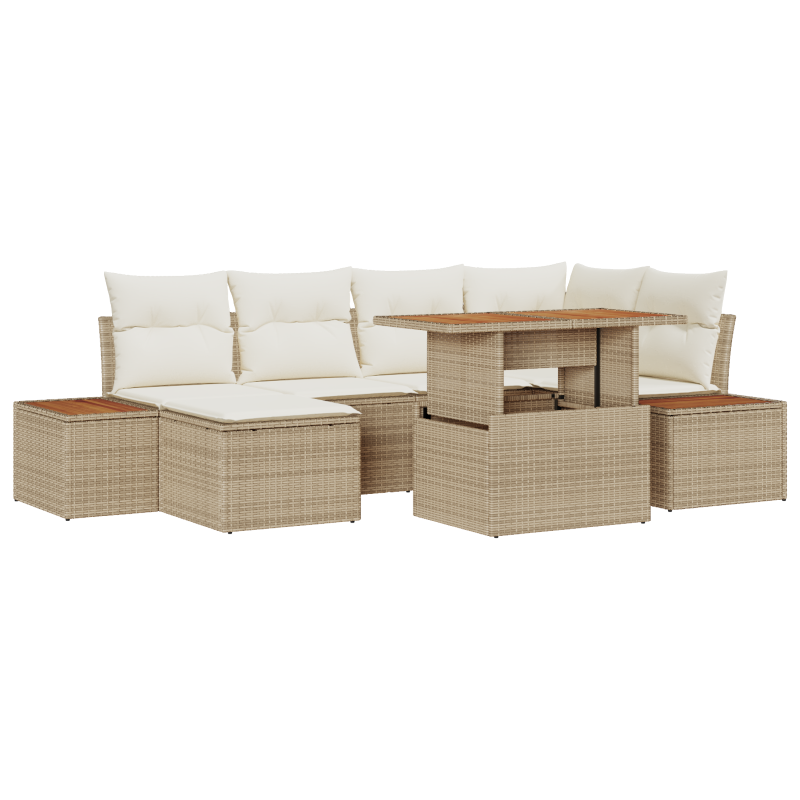7-teilige Garten Sofagarnitur mit Kissen Beige Poly Rattan