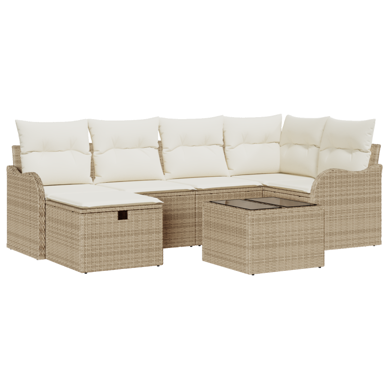 6-teiliges Garten Sofa Set mit Kissen Schwarz Poly Rattan