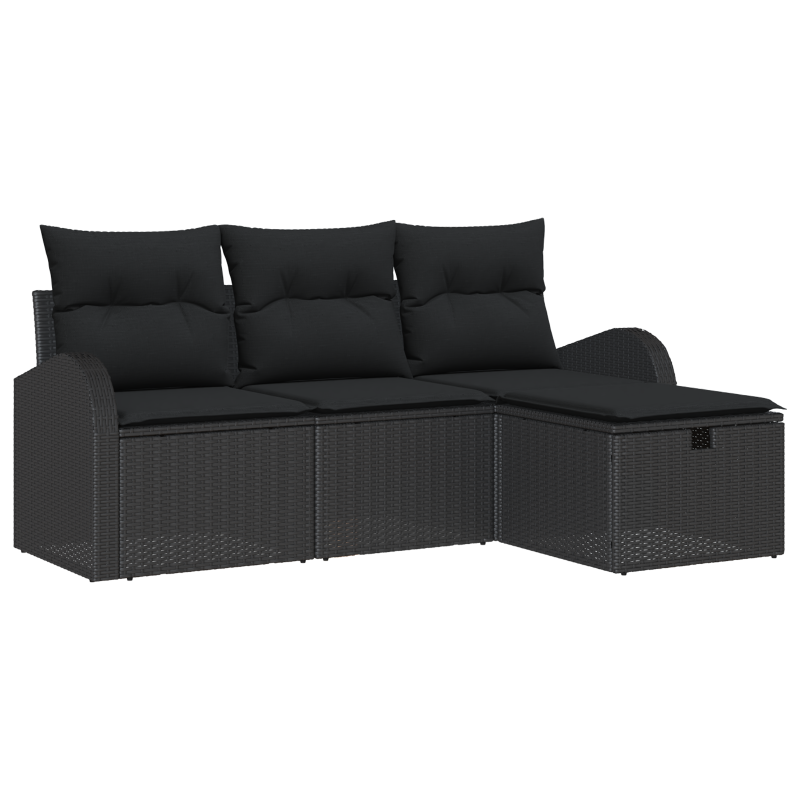 6-teiliges Garten Sofa Set mit Kissen Schwarz Poly Rattan