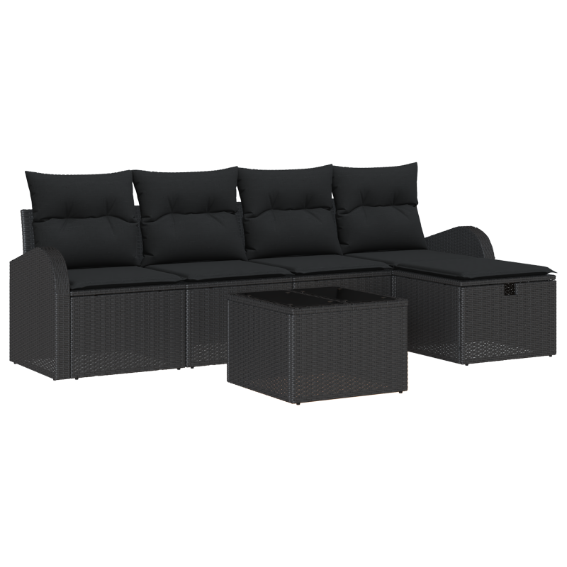 7-teiliges Garten-Sofa-Set mit Kissen Schwarz Poly-Rattan