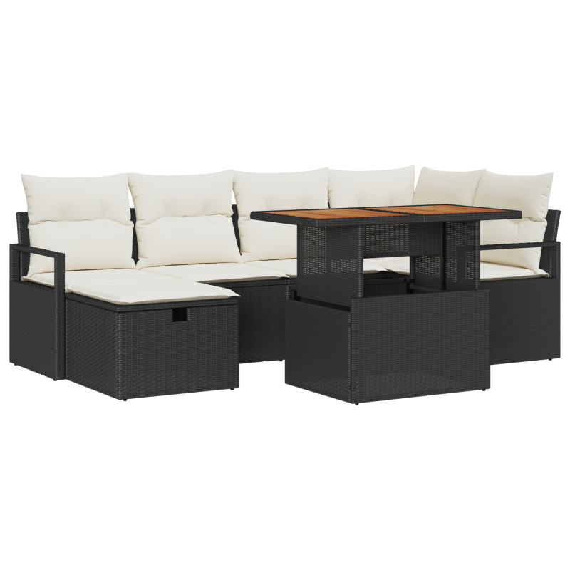 5-teiliges Garten-Essset mit Kissen Schwarz Poly-Rattan