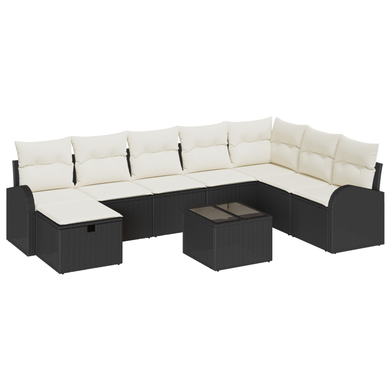9-teiliges Garten-Sofa-Set mit Kissen Schwarz Poly-Rattan