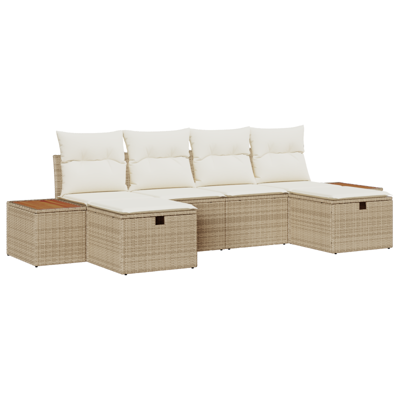 6-teiliges Garten Sofa Set mit Kissen Beige Poly Rattan