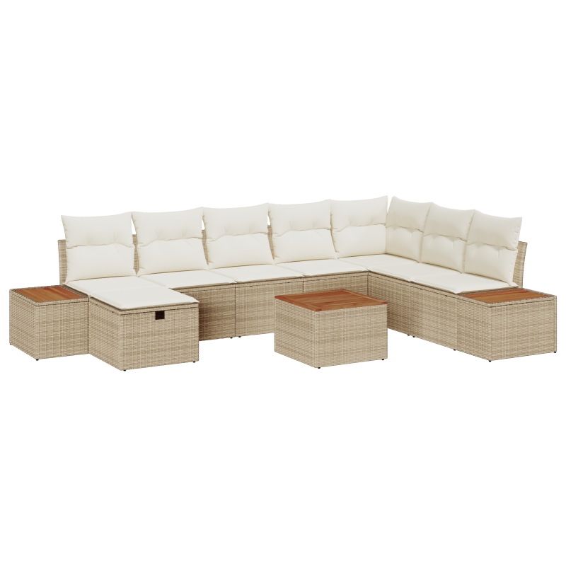 9-teiliges Garten-Sofa-Set mit Kissen Beige Poly Rattan