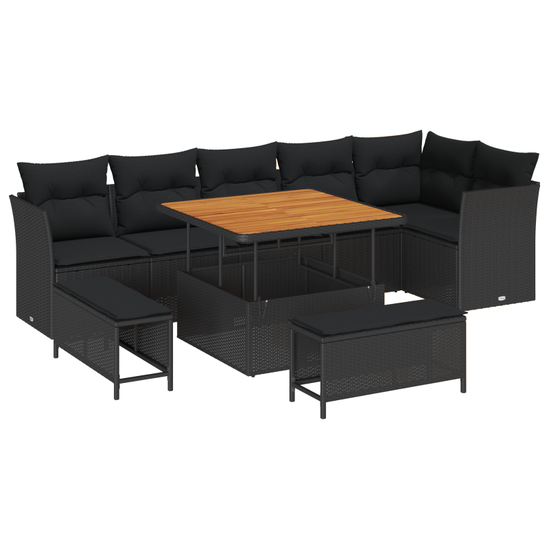 9-teiliges Garten Sofa Set mit Kissen, Braunes Poly-Rattan