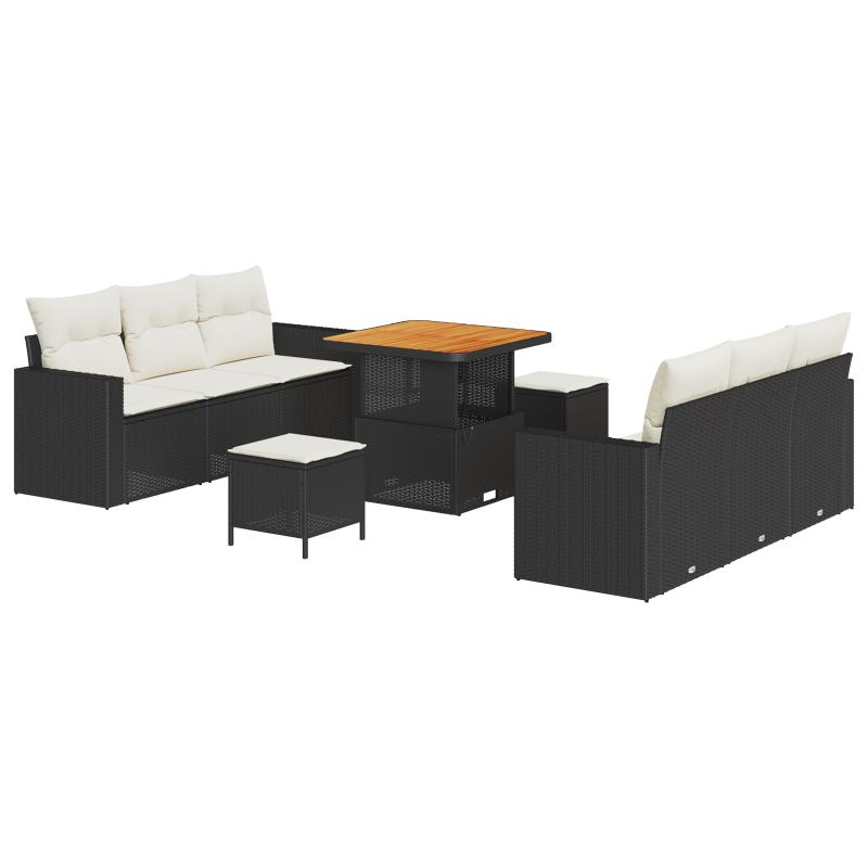5-teiliges Garten-Essset mit Kissen Schwarz Poly-Rattan