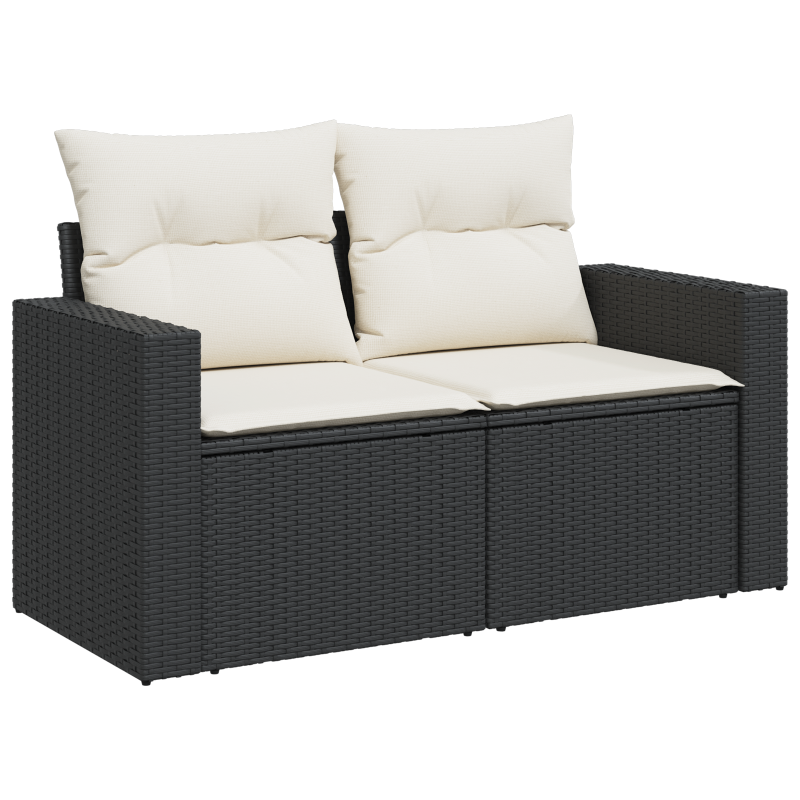 5-teiliges Garten-Essset mit Kissen Schwarz Poly-Rattan