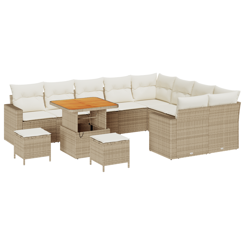 6-teiliges Garten-Sofaset mit Kissen Beige Poly Rattan Akazie