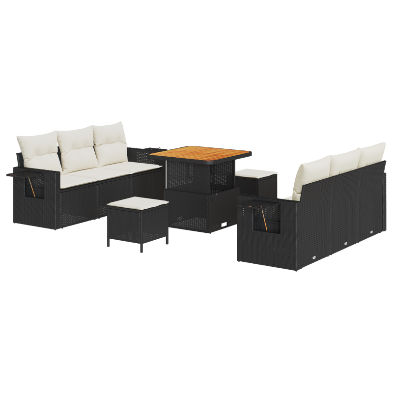 7 teiliges Garten-Sofa-Set mit Kissen Beige Poly Rattan Akazie