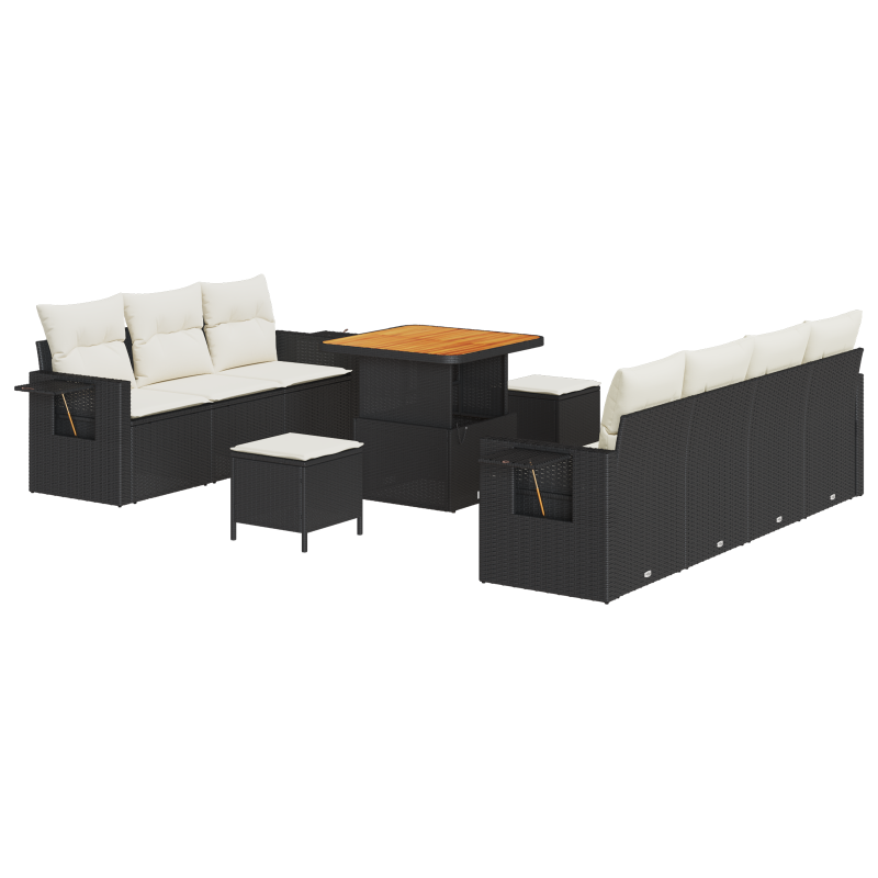 9-teiliges Garten Sofaset mit Kissen Beige Poly Rattan Akazie