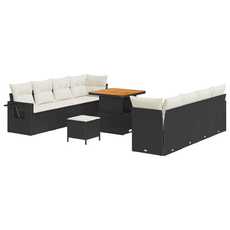 5-teiliges Garten-Sofaset mit Kissen Schwarz Poly-Rattan Akazie