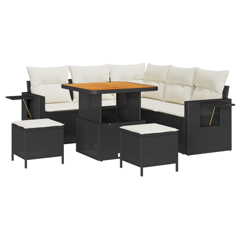 8-teiliges Garten Sofaset mit Kissen Schwarz Poly-Rattan Akazie