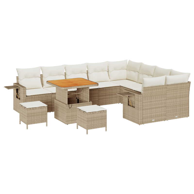 6-teiliges Garten-Sofa-Set mit Kissen Beige Poly-Rattan
