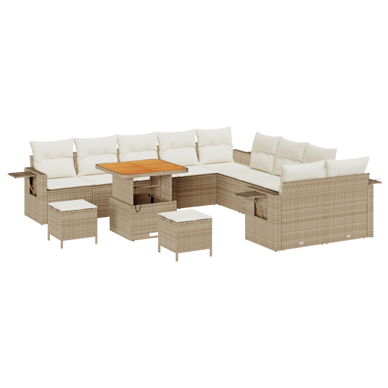 13-teiliges Gartensofa-Set mit Kissen Beige Poly Rattan Akazie