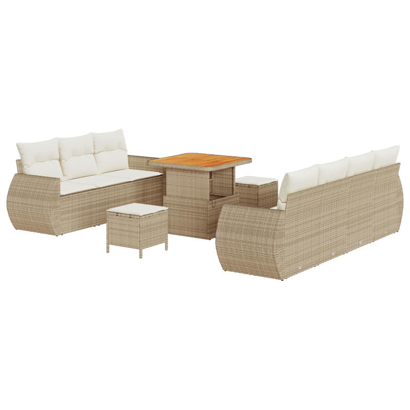 10-teilige Garten Sofa Set mit Kissen Beige Poly Rattan