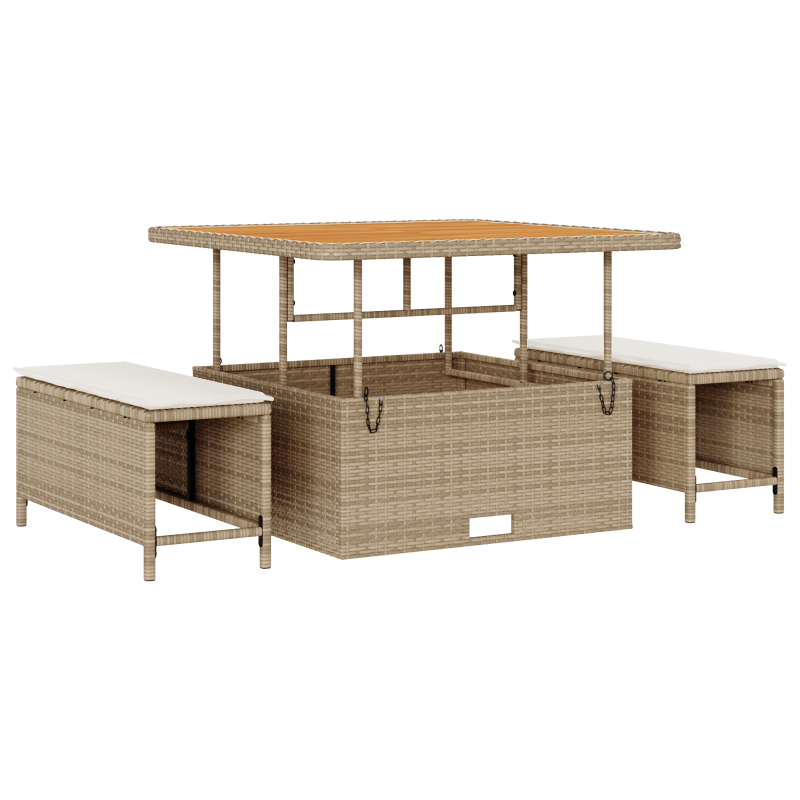 8-teiliges Garten Sofaset mit Kissen Beige Poly Rattan Akazie