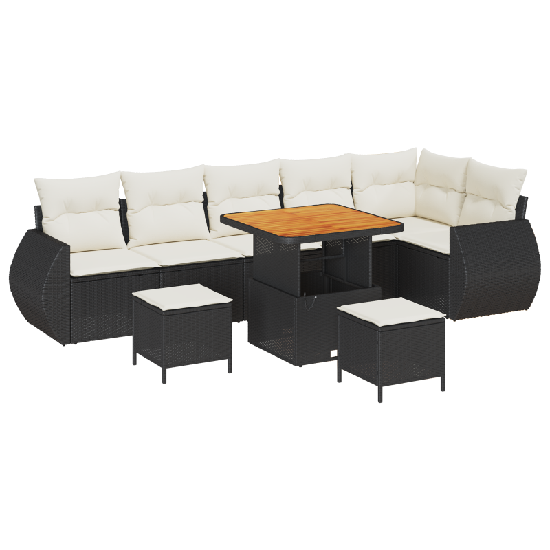 6-teiliges Garten Sofa Set mit Kissen Schwarz Poly Rattan