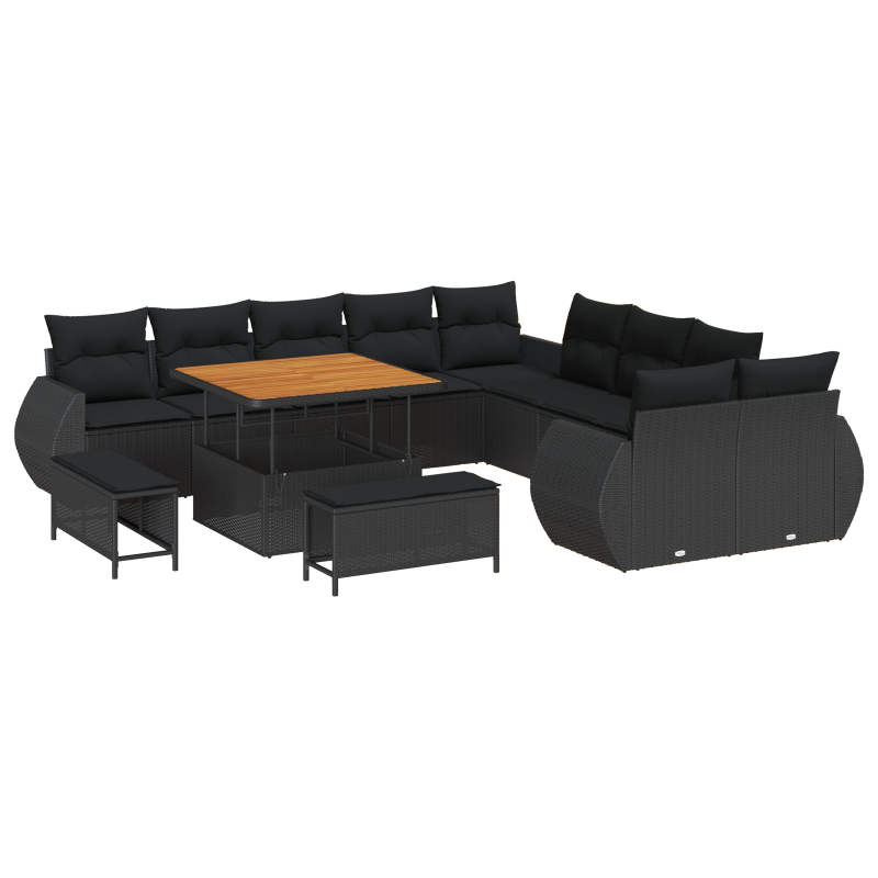 6-teiliges Garten Sofa Set mit Kissen Schwarz Poly Rattan