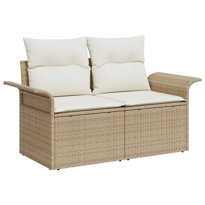8-teiliges Garten-Sofa-Set mit Kissen Beige Poly Rattan Akazie