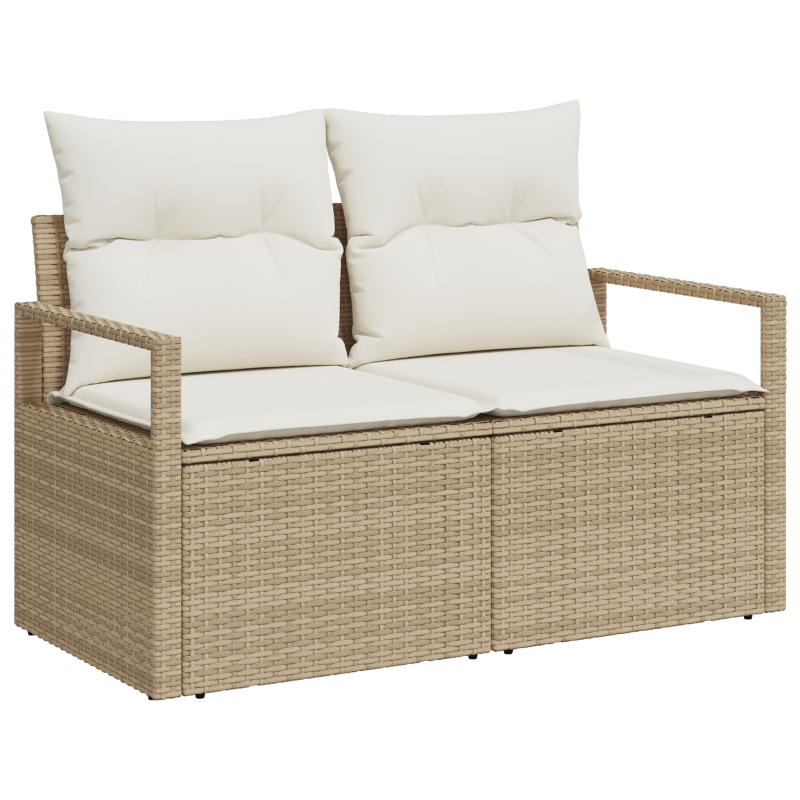 11-teiliges Garten-Sofa-Set mit Kissen Beige Poly Rattan Akazie