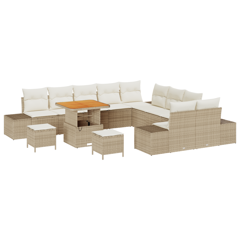 13-teilige Garten Sofa Set mit Kissen Beige Poly Rattan Akazie