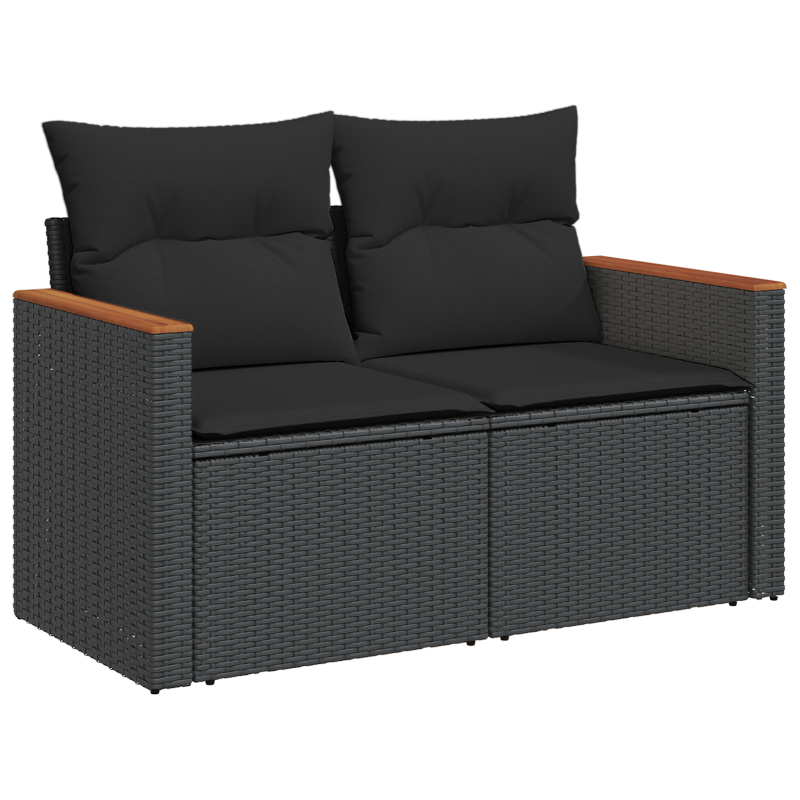11-teilige Garten-Sofa-Set mit Kissen Schwarz Poly Rattan Akazie