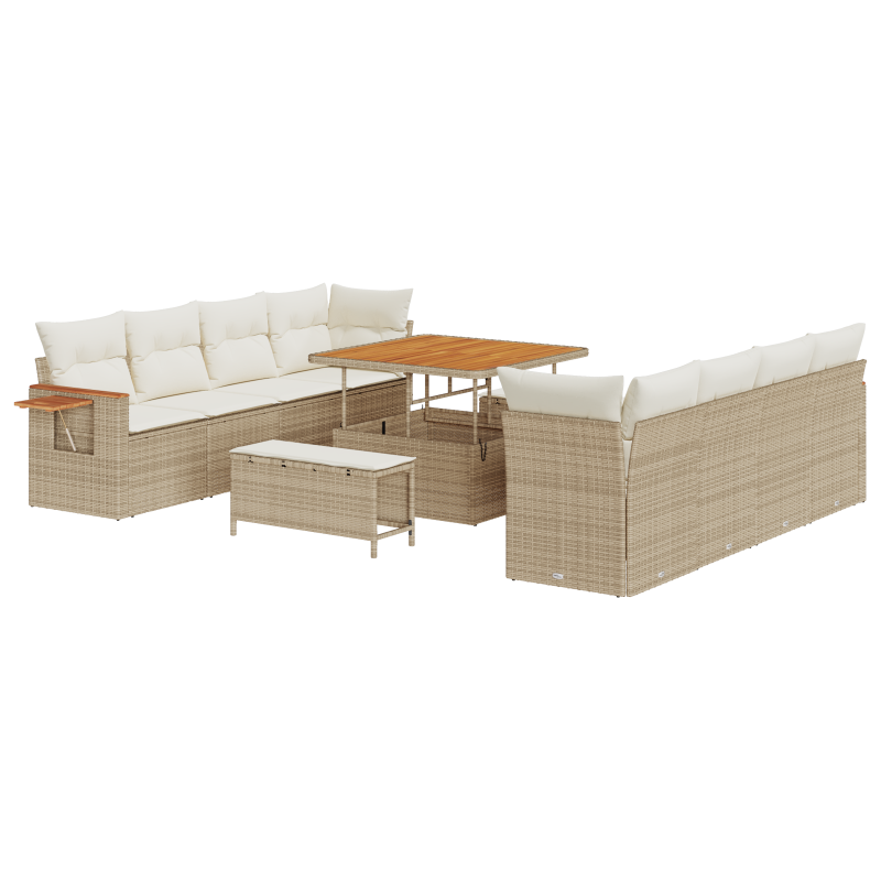 11-teiliges Garten Sofa Set mit Kissen Beige Poly Rattan Akazie