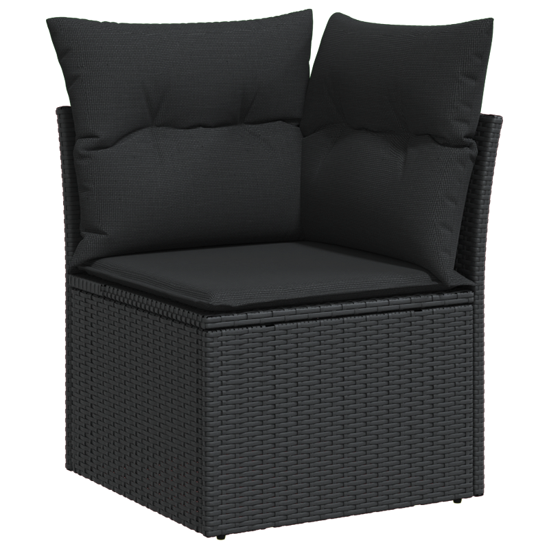 9-teiliges Garten Sofa Set mit Kissen Schwarz Poly Rattan Akazie