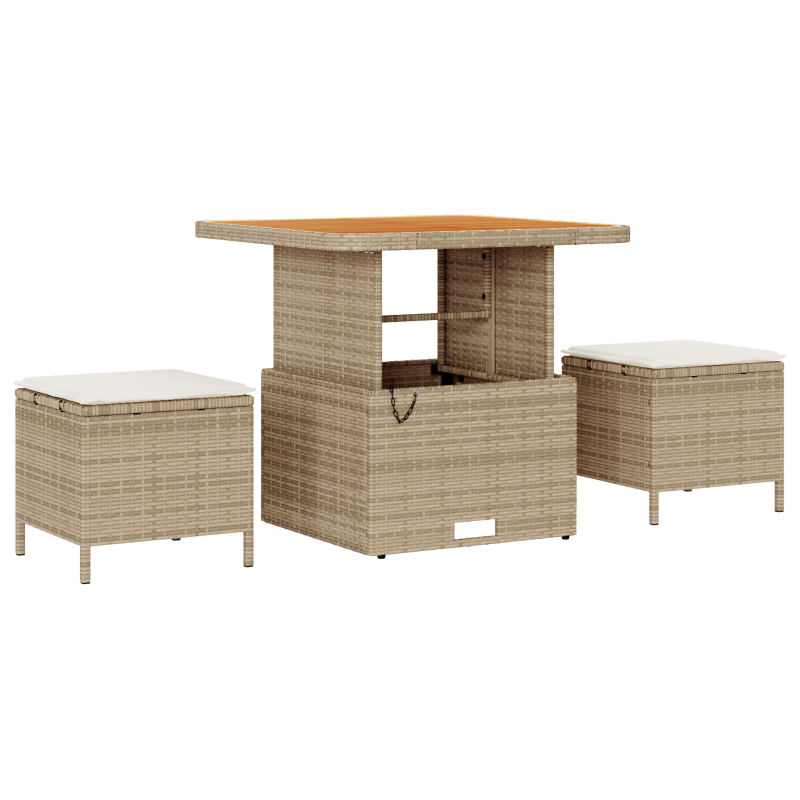 10-teiliges Garten Sofa Set mit Kissen Beige Poly Rattan Akazie