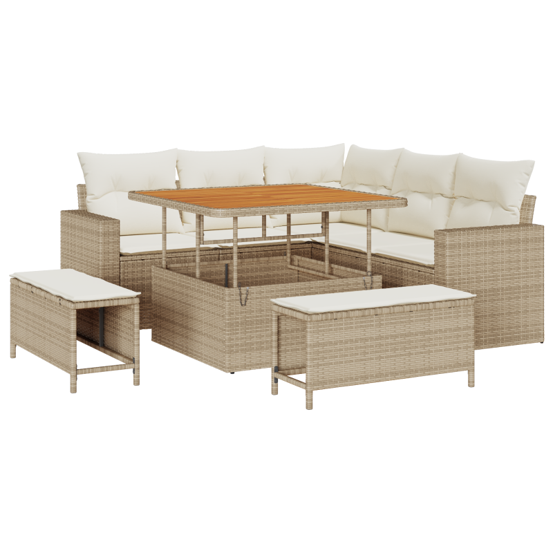 8-teiliges Garten Sofa Set mit Kissen Beige Poly Rattan