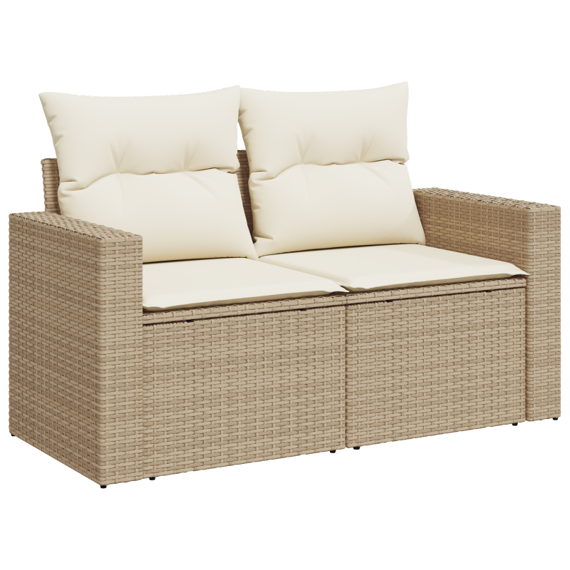 9-teiliges Garten Sofa Set mit Kissen Beige Poly Rattan Akazie