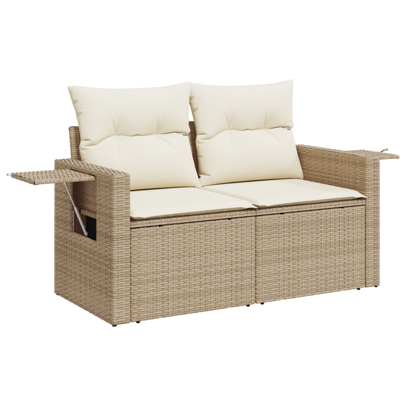 12-teiliges Garten Sofa Set mit Kissen Beige Poly Rattan Akazie