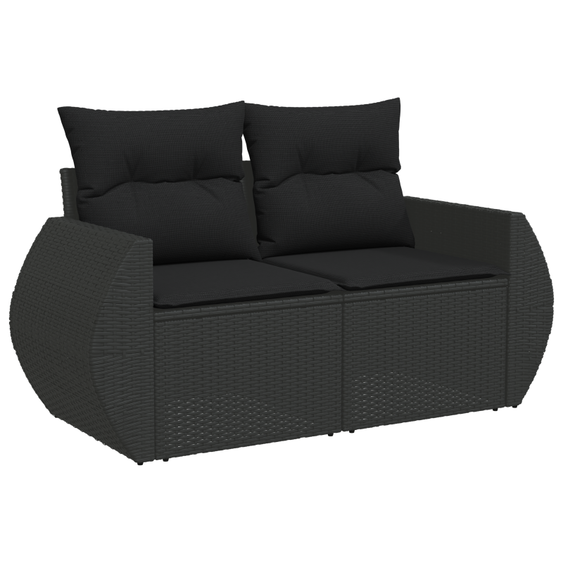 8-teiliges Garten Sofa Set mit Kissen Schwarz Poly Rattan Akazie