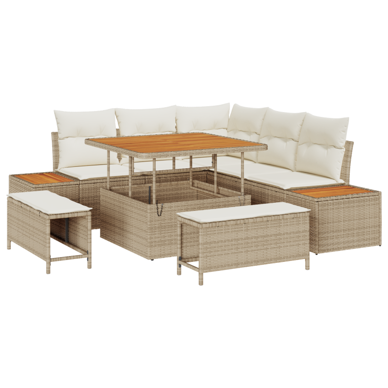 8-teiliges Garten Sofa Set mit Kissen Beige Poly Rattan