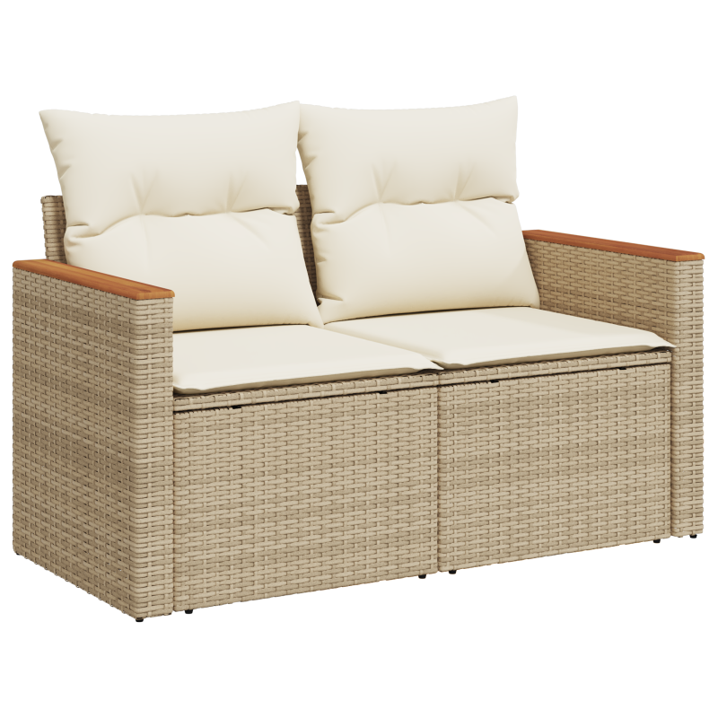 11-teiliges Garten Sofa Set mit Kissen Beiger Poly Rattan Akazie