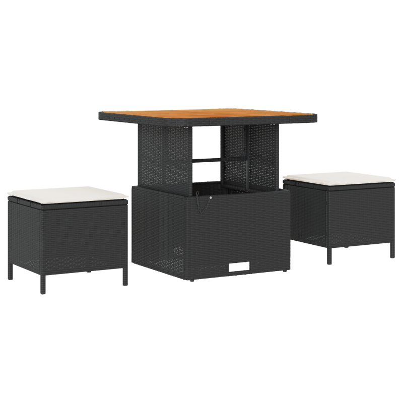8-teiliges Garten Sofa Set mit Kissen Schwarz Poly Rattan Akazie