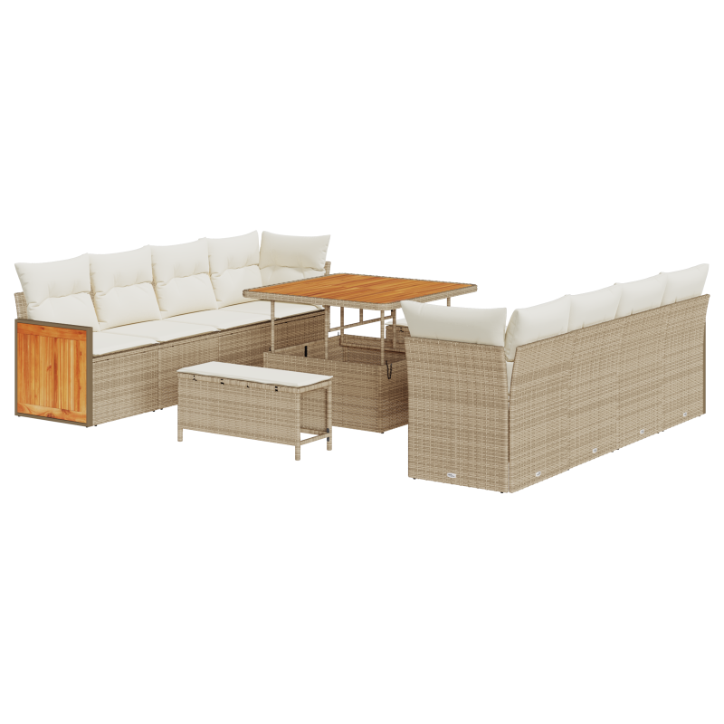 11-tlg. Garten Sofa Set mit Kissen Beige Poly Rattan Akazie