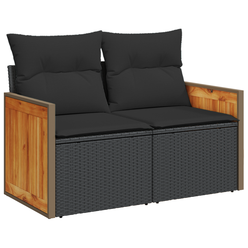 13-teiliges Garten-Sofa-Set mit Kissen Schwarz Poly Rattan Akazie
