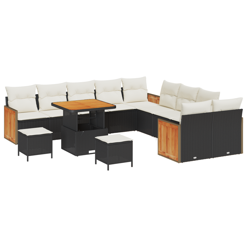 13-teilige Garten-Sofa-Set mit Kissen Schwarz Poly-Rattan Akazie