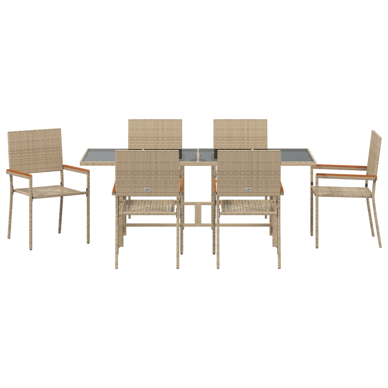 7-teilige Garten-Essgruppe Beiger Poly-Rattan