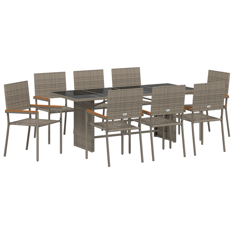 9-teiliges Garten-Esszimmer Set Grau Poly Rattan