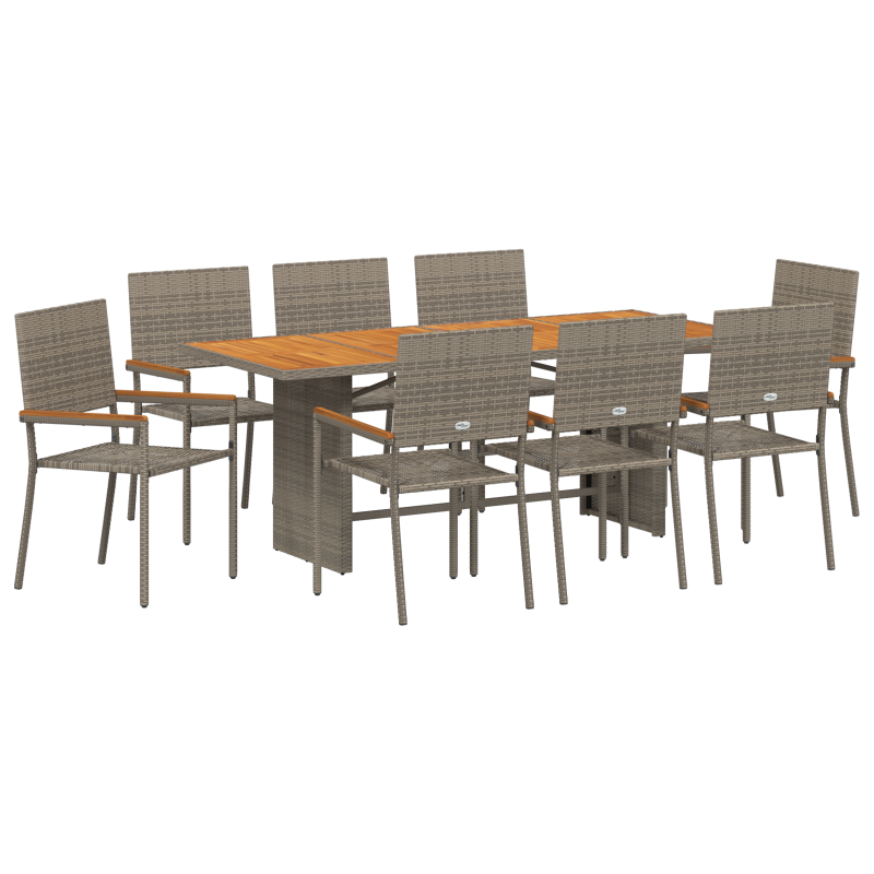 9-teiliges Garten Esstisch Set Grau Poly-Rattan
