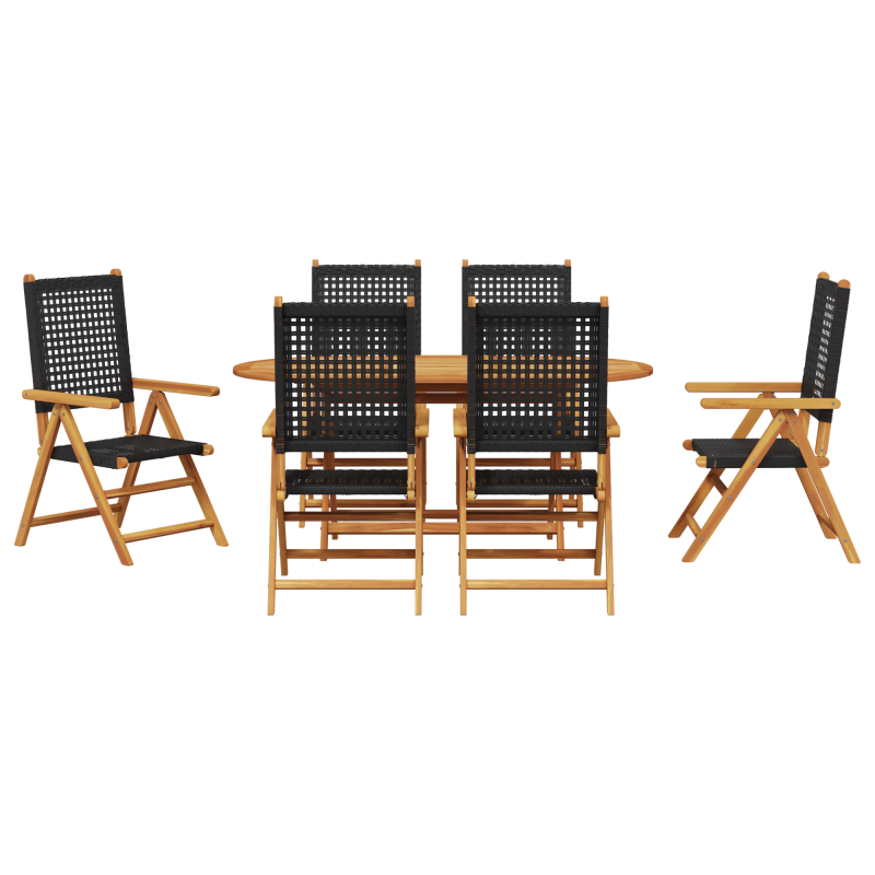 7-teilige Garten Essgruppe Schwarz Massivholz Akazie und Poly Rattan