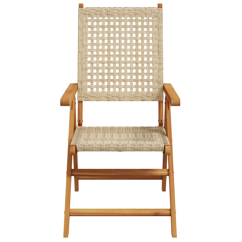 7-teiliges Garten-Ess-Set in Beige aus massivem Akazienholz und Poly-Rattan
