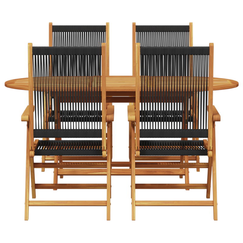 5-teiliges Garten-Esszimmer-Set schwarz aus massivem Akazienholz und Poly-Rattan