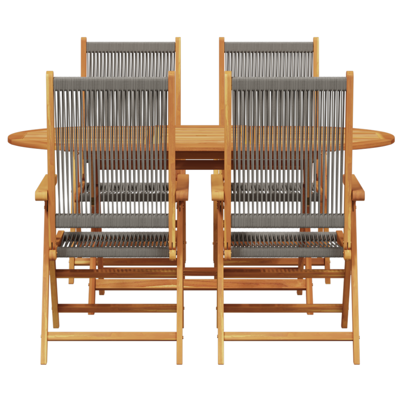 5-teiliges Garten Essset in Grau mit massivem Akazienholz und Poly Rattan