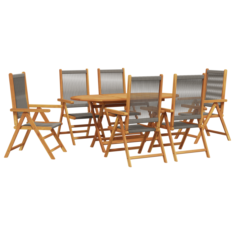 7-teiliges Garten-Esszimmer-Set in Grau aus massivem Akazienholz und Polyrattan