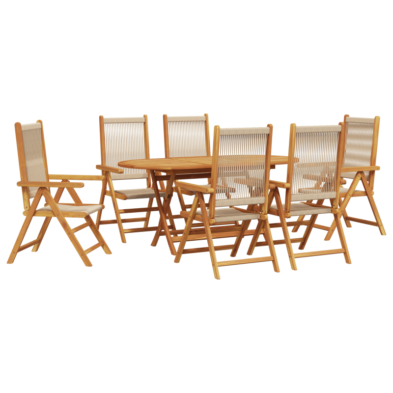 7-teiliges Gartentischset in Beige aus massivem Akazienholz und Poly-Rattan