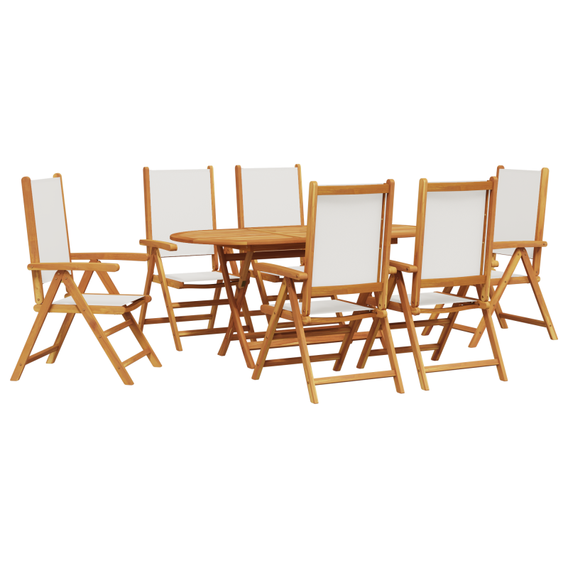 7-teiliges Gartentischset aus cremeweißem Akazienholz