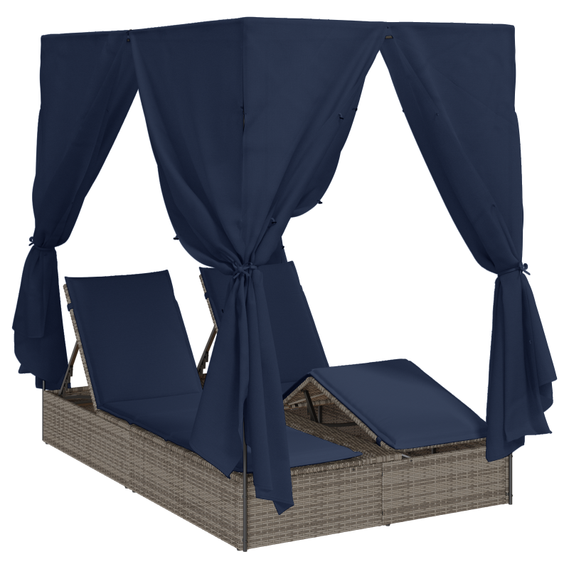Doppelliege Set aus 2 Grau und Marineblau Rattan Groß